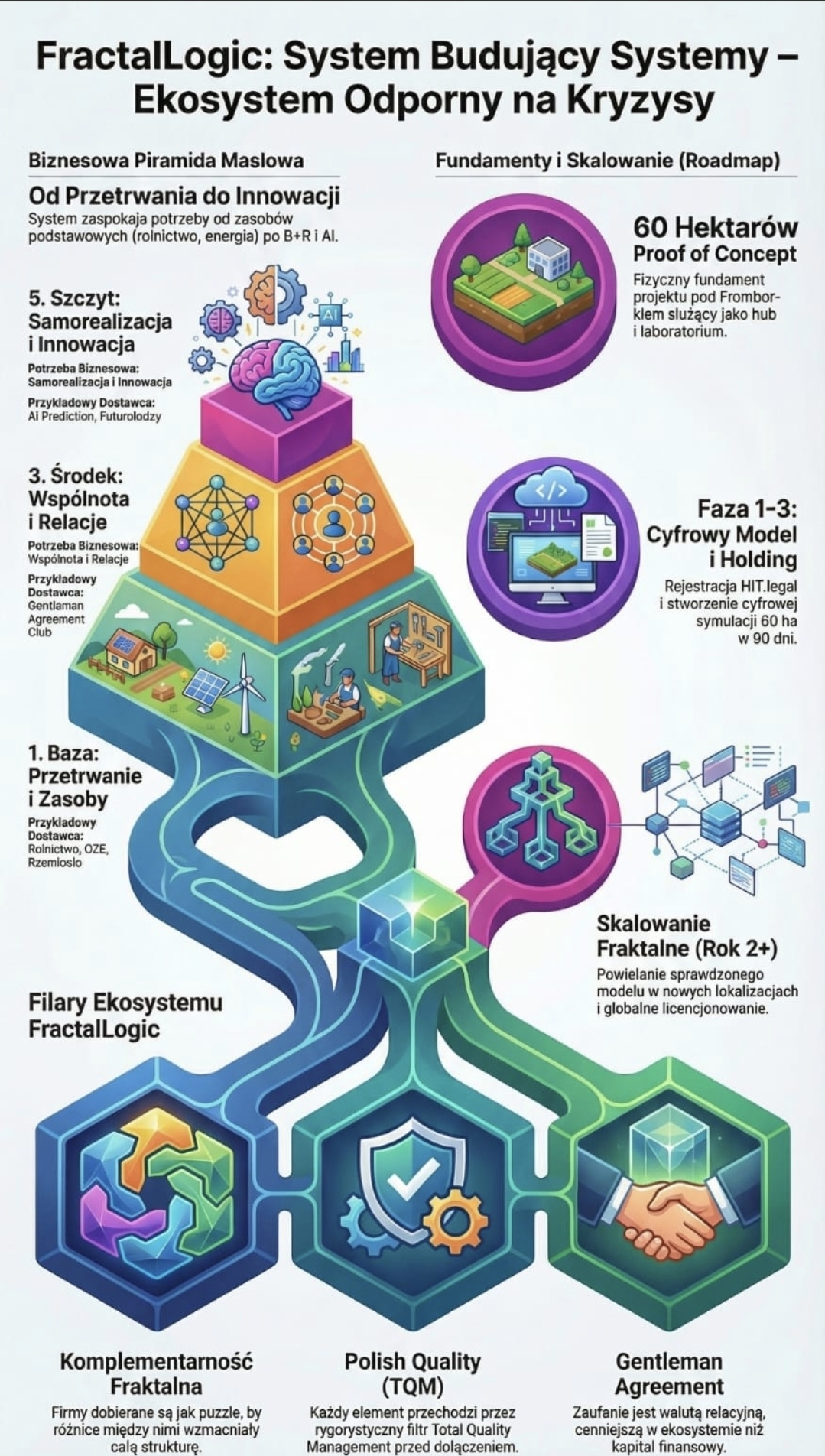 FractalLogic: System Budujący Systemy — Ekosystem Odporny na Kryzysy. Biznesowa Piramida Maslowa, Filary Ekosystemu i Roadmap.